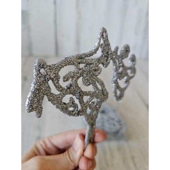 Glitter silver reindeer ornament set Xmas tree - Picture 6 of 6